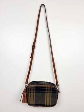 Patricia Nash Josie Crossbody Bag Tartan Plaid wool leather brown tan navy